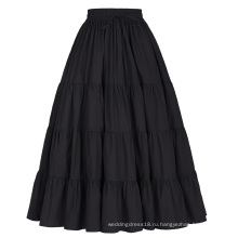 Белль остановить поиски, так как женщин сплошной черный цвет большой Подол хлопка Макси юбка длинная юбка BP000207-1